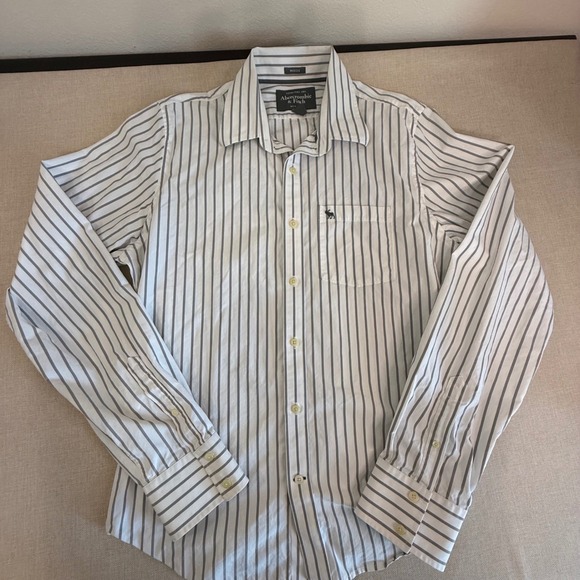 Abercrombie & Fitch Other - Abercrombie & Fitch Mens XXL Muscle Fit Striped Button Down Shirt White Grey